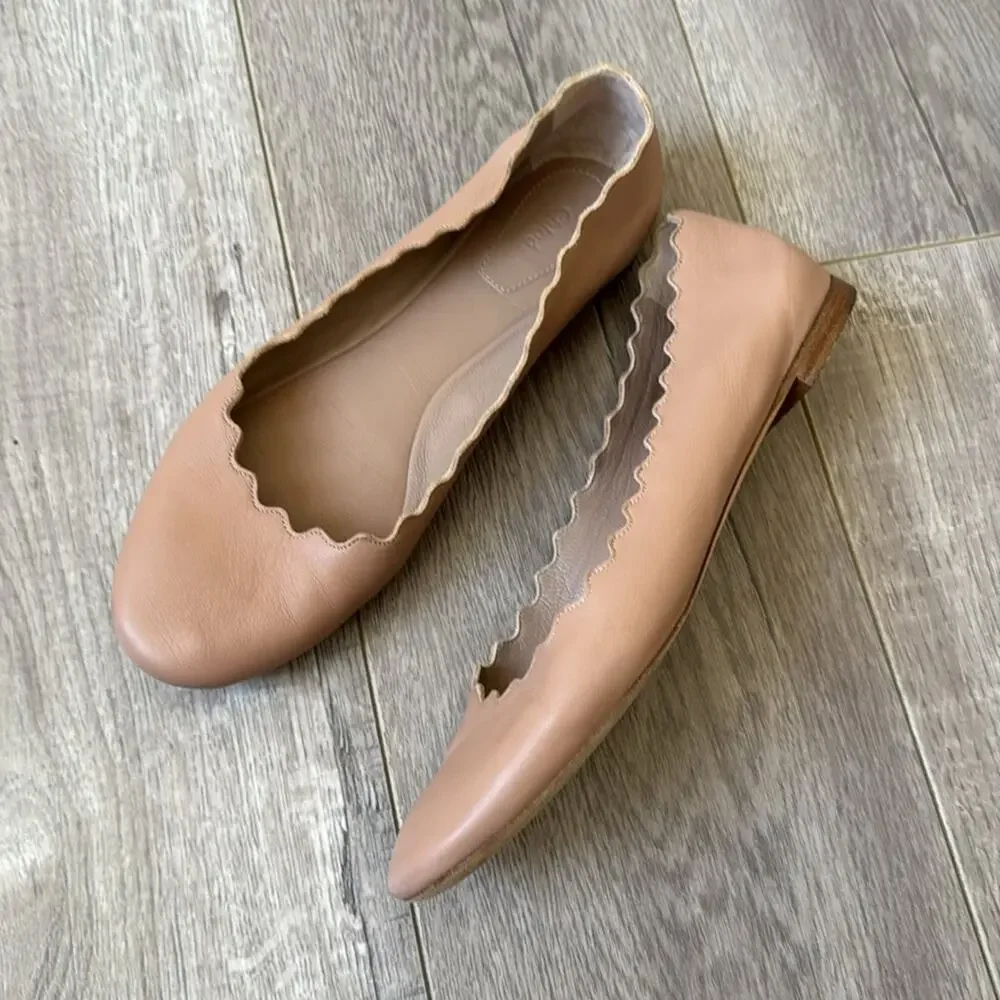 Chloé Lauren Scalloped Ballet Flats Nude Leather EU 36 Dust Bag - Picture 5 of 10